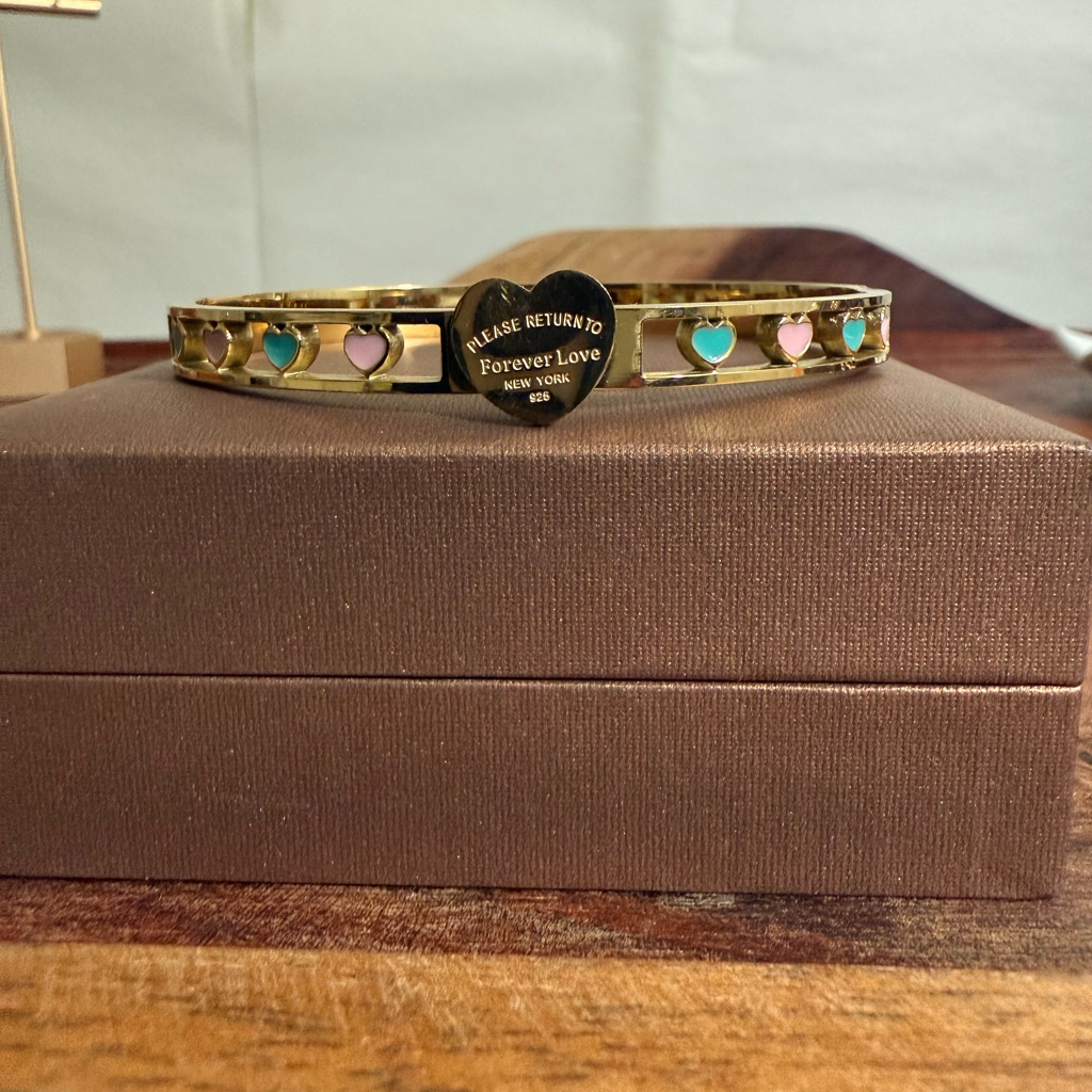 Women 925 Silver Plated Gold Tone Stainless Steel Hollow Heart Bangles Bracelet 47$